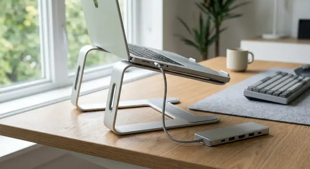 Prémium alumínium laptop állvány és kiegészítő közelképe